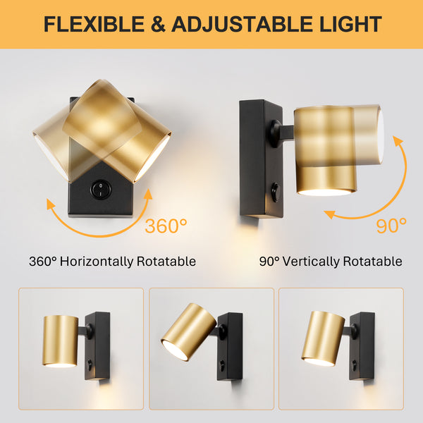 HARPER LIVING Adjustable Wall Spotlight with On/Off Switch, GU10 Rotatable Single Lamp - Matt Black & Gold Wall Light