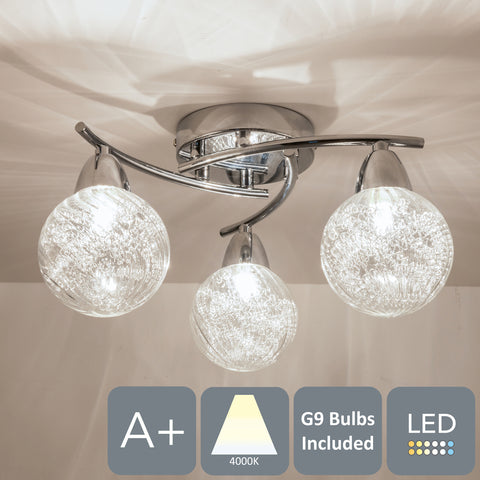 BOLLA 3xG9 LED Semi Flush Ceiling Light, Straight Arms, Polished Chrome Finish, Natural White (4000K)