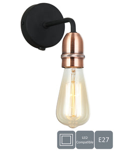 Harper Living 1xE27/ES Down Wall Light with On/Off Switch, Black with Copper Finish