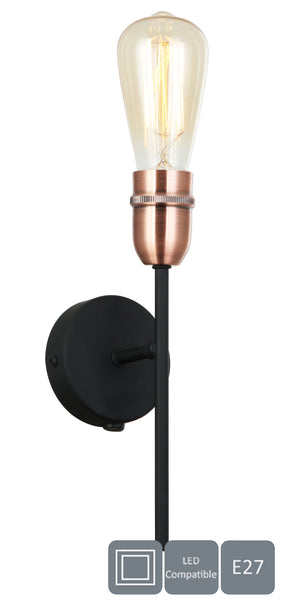 Harper Living 1xE27/ES Up Wall Light with On/Off Switch, Black with Copper Finish, 40 Watts