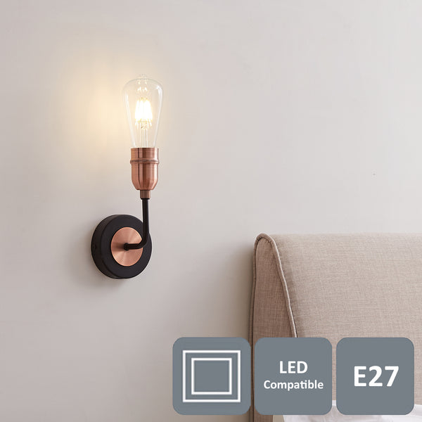 Harper Living 1xE27/ES Up Wall Light with On/Off Switch, Black and Copper Finish
