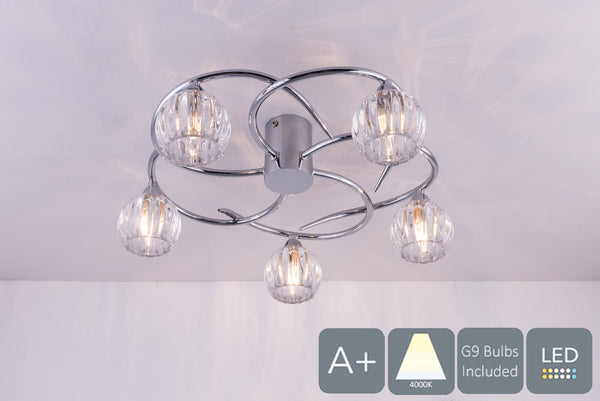 BOLLA LED 5-Lights Ceiling Light, Polished Chrome, Natural White (4000K)