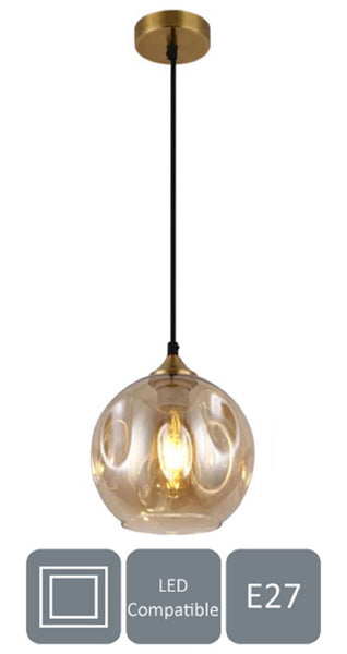 HARPER LIVING 1xE27/ES Pendant Ceiling Light, Champagne Finish, Dome Shade, 60 Watts Maximum, Adjustable Height