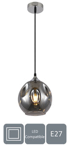 HARPER LIVING 1xE27/ES Pendant Ceiling Light, Smoke Grey Finish, Dome Shade, 60 Watts Maximum, Adjustable Height