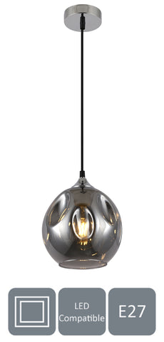 HARPER LIVING 1xE27/ES Pendant Ceiling Light, Smoke Grey Finish, Dome Shade, 60 Watts Maximum, Adjustable Height