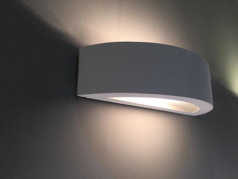 Ceramic Full Semi-Circle Wall Light, Up Light White Paintable Finish E27 socket (NO BULB)