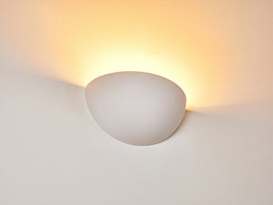 Ceramic Wall Light Bowl Shaped, Uplighter White Paintable Finish E14 socket (NO BULB)