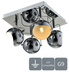 Square Ceiling Light 4 Light Spot, 4xG9 LED Compatible, Polished Chrome Finish