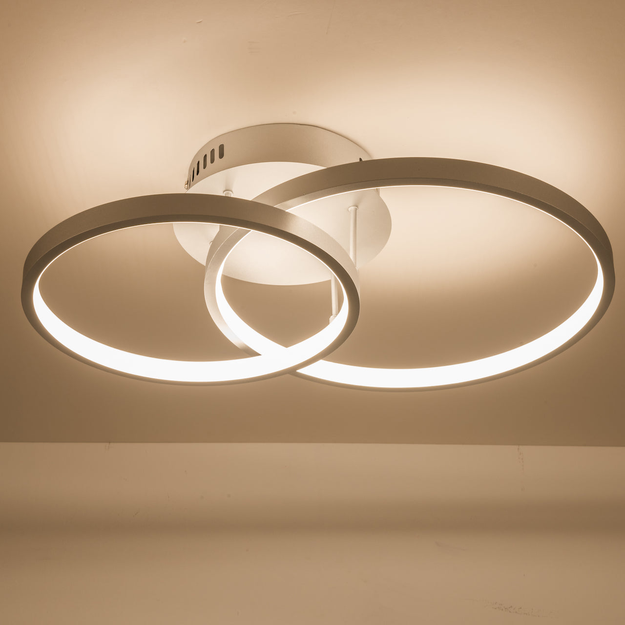 LED Ceiling Light, Double Halo Shaped, Silver Finish Dimmable, Warm White 3000K
