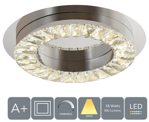 Crystal LED Ceiling Light, Ø32cm, 18 Watts 900 Lumens Dimmable, Polished Chrome Finish