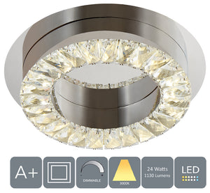 Crystal LED Ceiling Light, Ø40cm, 24 Watts 1300 Lumens Dimmable, Polished Chrome Finish