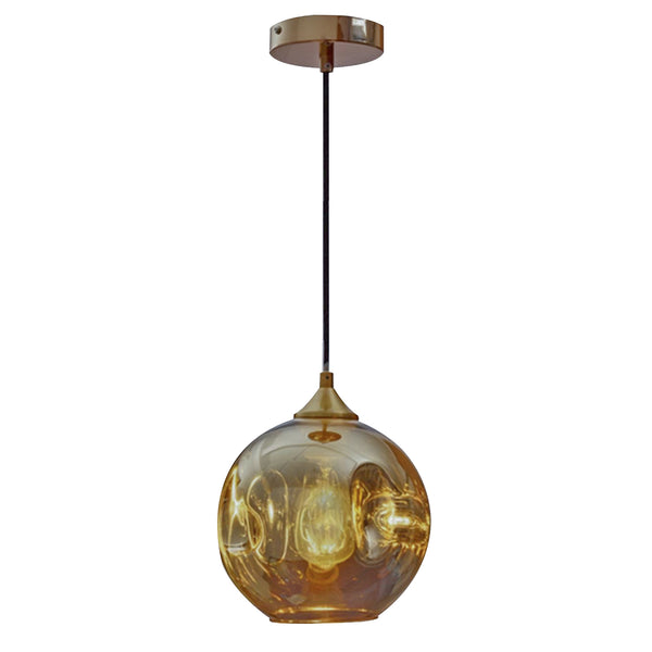 HARPER LIVING 1xE27/ES Pendant Ceiling Light, Champagne Finish, Dome Shade, 60 Watts Maximum, Adjustable Height