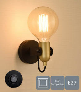 HARPER LIVING 1xE27 Up/Down Wall Light with On/Off Switch, Gold and Black Finish