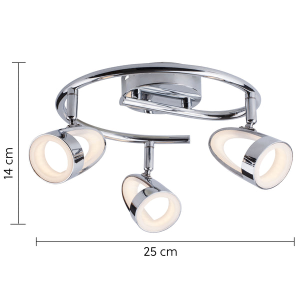 LED Ceiling Spotlight, 3 Lights Polished Chrome Non-Dimmable, Warm White 3000K
