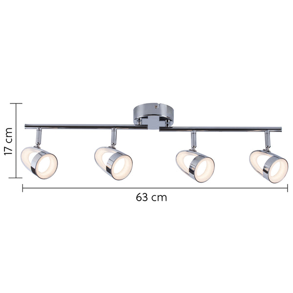LED Ceiling Bar Spotlight, 4 Lights Polished Chrome Non-Dimmable, Warm White 3000K