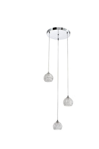 Modern 3 Light Pendant Ceiling Light, G9 Cap Type, Polished Chrome Finish, Glass Shades Included, Bulbs Not Included