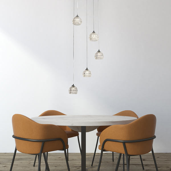 Modern 5 Light Pendant Ceiling Light, G9 Cap Type, Polished Chrome Finish, Glass Shades Included, Bulbs Not Included
