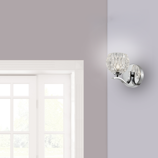 Modern Single Wall Light, On/Off Switch, G9 Bulb Cap, Polished Chrome Finish, Glass Shade Included, Bulb Not Included