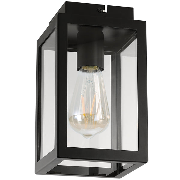 Porch Ceiling Light Black with Clear Glass 1xE27/ES Bulb Cap (Bulb not Included)