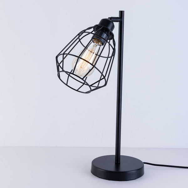 Caged Table Lamp, Switch Included, E27 Cap, Black Vintage Finish, LED Compatible
