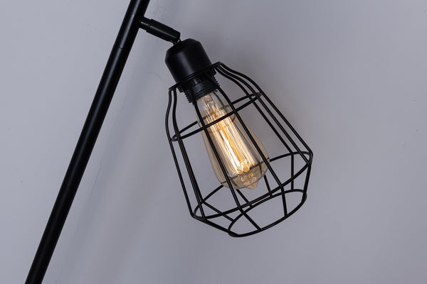 Caged Floor Lamp, 3 Lights, On/Off Switch, Black Vintage Finish, LED Compatible