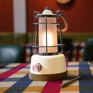 HARPER LIVING Rechargeable Camping LED Retro Water Resistant Lantern White Finish, 6 Watts 370 Lumen, Long Life Battery Powered, Dimmable and Colour Changing, Rope Handle