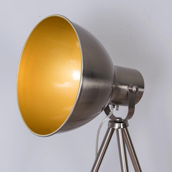Tri-Pod Floor Lamp, Bowl Shade, On/Off Switch, ECP Plug, Reading Light, Satin Nickel Finish, Adjustable Height (3 Options) E14 Bulb Cap