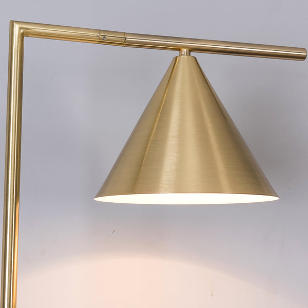 Floor Lamp, Adjustable Cone Shade, On/Off Switch, ECP Plug, Reading Light, Matt Brass Finish And White Marble Base, E27 Bulb Cap