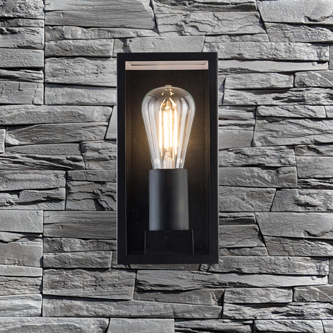 Outdoor Wall Light Waterproof IP54, Matte Black Stainless Steel Boxed Lantern, E27 Bulb Cap, LED Compatible, Ideal for Walkway, Courtyard, Garden, Park, Class 1 (Earth)