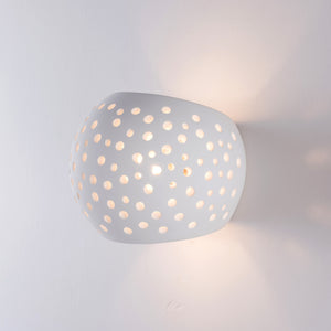 Perforated Up/Down Ceramic Wall Light, Open Sphere Shade, 1xG9 Bulb Cap 25 Watts Maximum, White finish