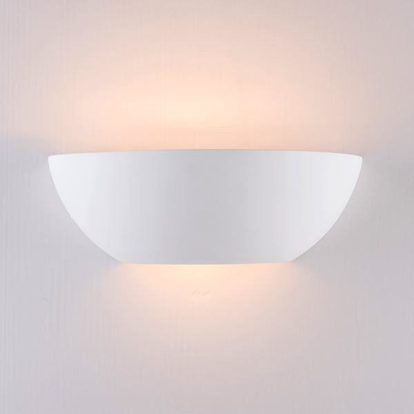 Ceramic Up/Down Wall Light, Open Semi-Circle Shade, 1xE14 Bulb Cap 40 Watts Maximum, White Finish