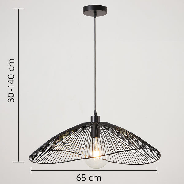 Single Black Pendant Ceiling Light, 65cm Diameter Adjustable Height Decorative Shade Included