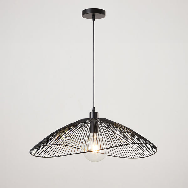 Single Black Pendant Ceiling Light, 65cm Diameter Adjustable Height Decorative Shade Included