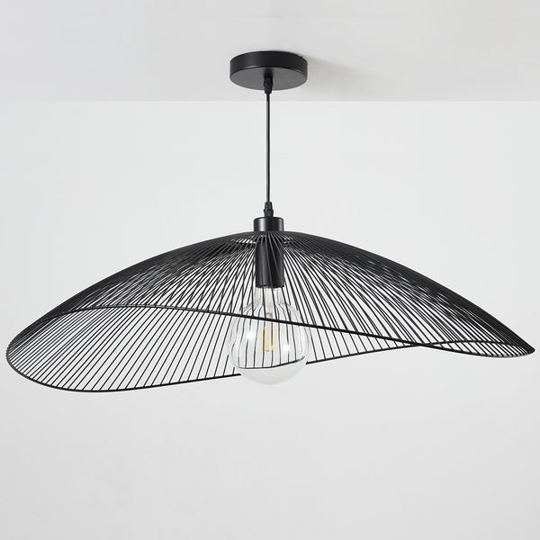 Single Black Pendant Ceiling Light, 80cm Diameter Adjustable Height Decorative Shade Included