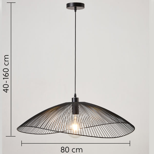 Single Black Pendant Ceiling Light, 80cm Diameter Adjustable Height Decorative Shade Included