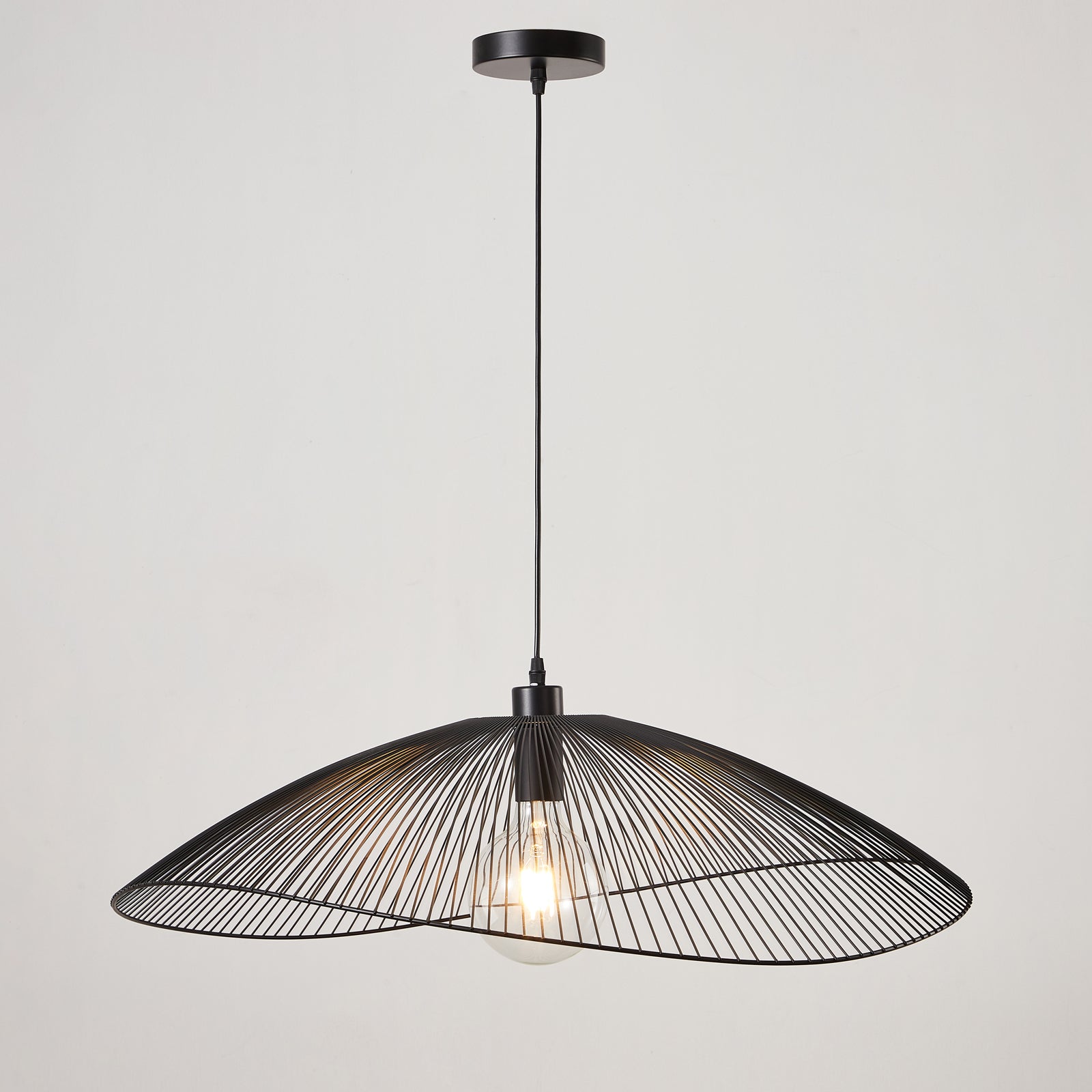 Single Black Pendant Ceiling Light, 80cm Diameter Adjustable Height Decorative Shade Included