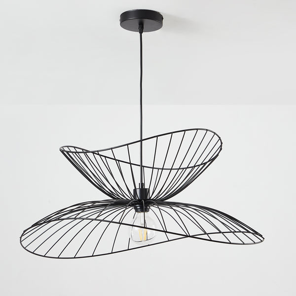 Single Black Pendant Ceiling Light, 65cm Diameter Adjustable Height Double Decorative Shades Included