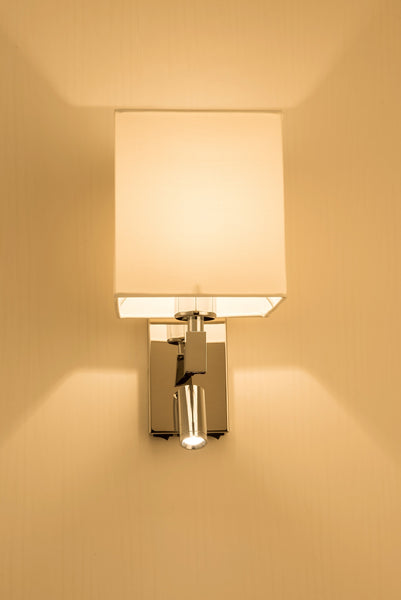 Harper Living 1xE27 (ES) Wall Light with Adjustable LED Reading Light with USB Port and Switch, Square Fabric Shade