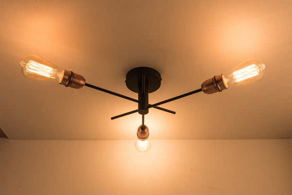 HARPER LIVING 3 Lights Ceiling Light, Black with Copper Finish, E27/ES Cap Type