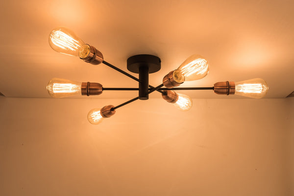 HARPER LIVING 6 Lights Ceiling Light, Black with Copper Finish, E27/ES Cap Type