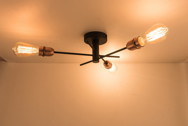 HARPER LIVING 3 Lights Ceiling Light, Black with Copper Finish, E27/ES Cap Type