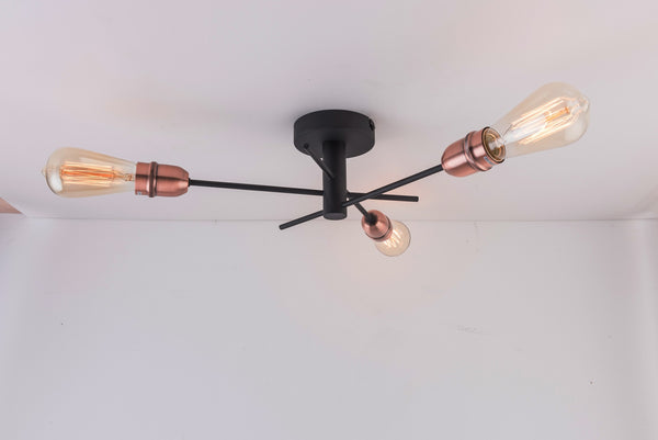 HARPER LIVING 3 Lights Ceiling Light, Black with Copper Finish, E27/ES Cap Type
