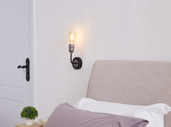 Harper Living 1xE27/ES Up Wall Light with On/Off Switch, Black with Matt Silver