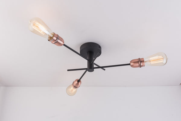 HARPER LIVING 3 Lights Ceiling Light, Black with Copper Finish, E27/ES Cap Type