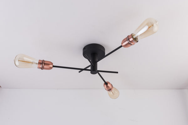 HARPER LIVING 3 Lights Ceiling Light with Amber Bulbs, Black with Copper Finish, E27/ES Cap Type
