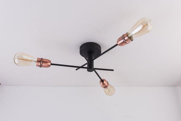 HARPER LIVING 3 Lights Ceiling Light, Black with Copper Finish, E27/ES Cap Type