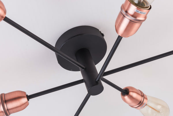 HARPER LIVING 6 Lights Ceiling Light, Black with Copper Finish, E27/ES Cap Type