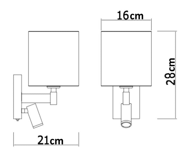 Harper Living 1xE27 (ES) Wall Light with Adjustable LED Reading Light with USB Port and Switch, Square Fabric Shade