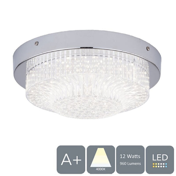 CLEO LED Flush Ceiling Light with Clear Acrylic Shade, Natural White (4000K)