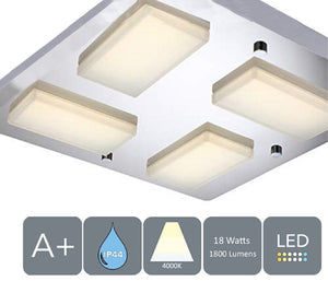 AUROLITE LED 4 Lights Bathroom Ceiling Light, Polished Chrome, Cool White, IP44
